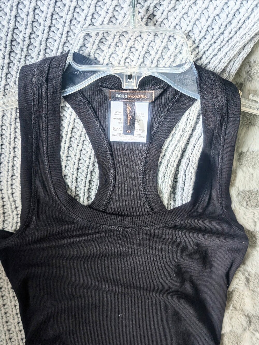 BCBGeneration Black Ribbed Racerback Tank With Raw Hem - Picture 2 of 4